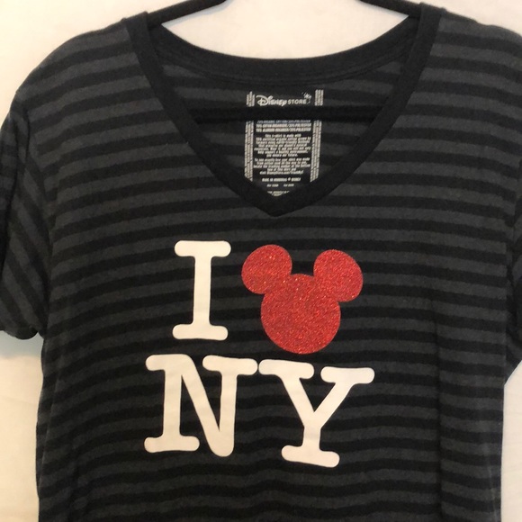 Disney I Love NY Gray Striped V-neck Top - XL - Picture 2 of 4